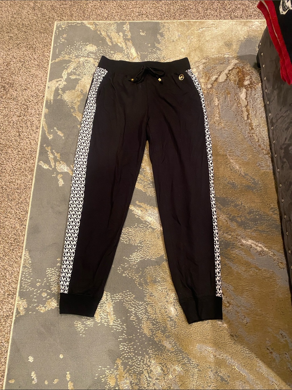 Black Michael kors MK Jogger Pants with White Side Stripe sweatpants